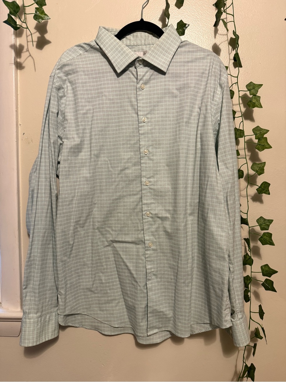 Goodfellow & Co Light Green and White Check Dress Shirt
